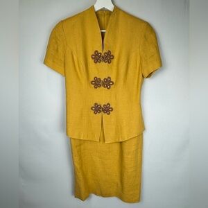NWT Donna Morgan Linen Dress Short Sleeve Vintage Deadstock Muted Yellow 4 Pet